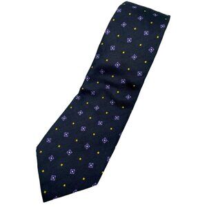Lauren Ralph Lauren Mens Hand Finished Silk Black Purple Yellow Tie Geometric